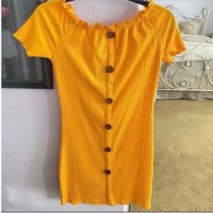 Women’s Yellow Gold Off the Shoulder Stretchy Mini Dress Size XL